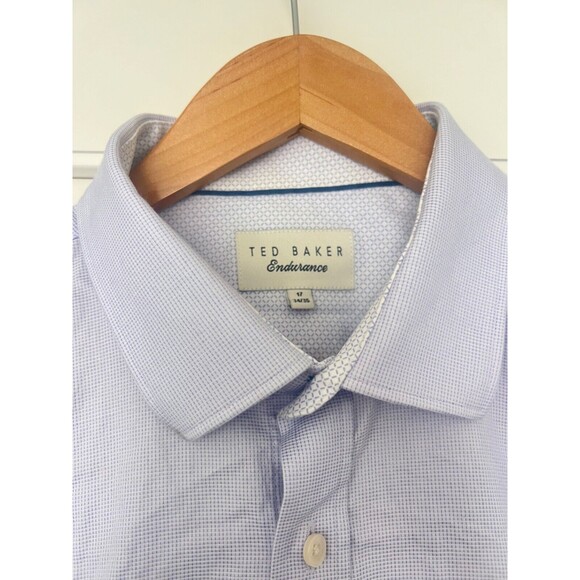 Ted Baker Endurance Shirt Mens 17 34/35 Blue Geometric Long Sleeve Button - Picture 8 of 9